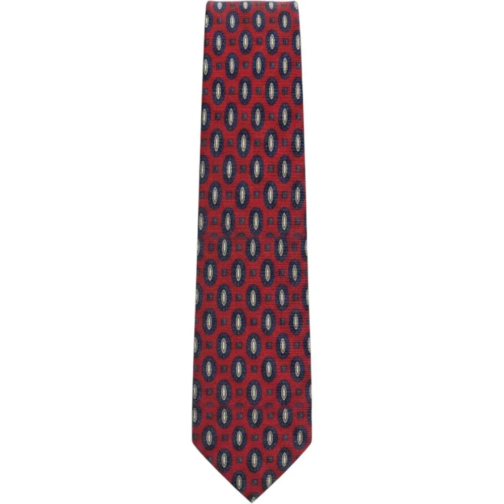 JZ Richards Mens‎ Red Geometric Silk Handmade Necktie USA Made Medallion Tie